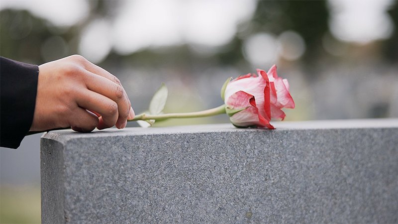 Rose blir lagt på gravstøtte.