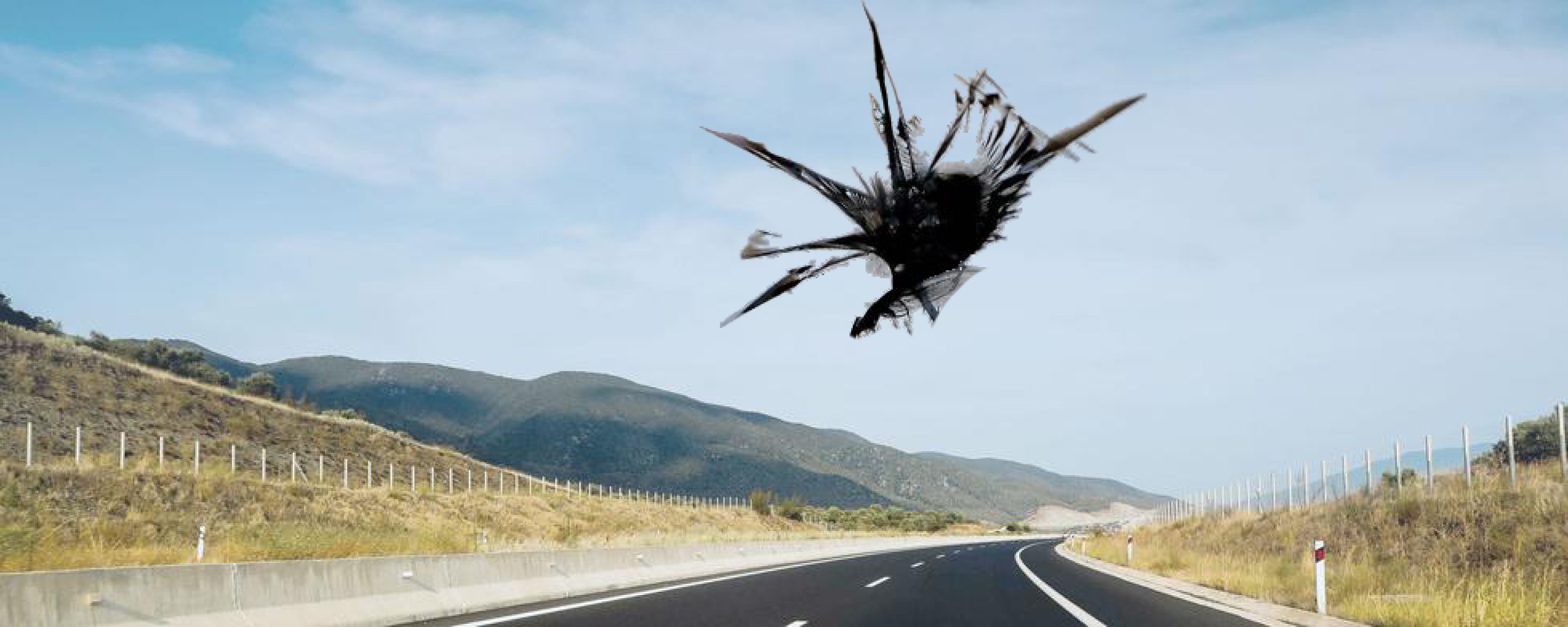 En stor steinsprutskade i frontruta på en personbil.