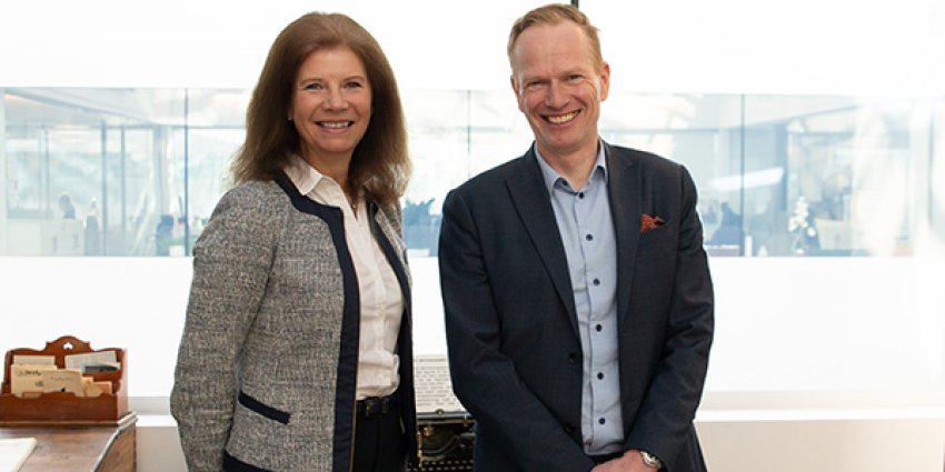 Administrerende direktør Lorange i Gjensidigestiftelsen og konsernsjef Holmgren i Gjensidige.